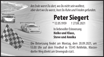 Traueranzeige von Peter Siegert von Märkische Oderzeitung