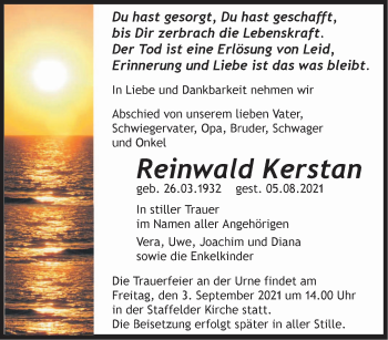 Traueranzeige von Reinwald Kerstan von Märkische Oderzeitung