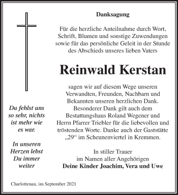 Traueranzeige von Reinwald Kerstan von Märkische Oderzeitung