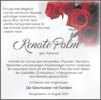 Traueranzeige von Renate Palm von Märkische Oderzeitung