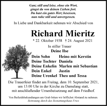 Traueranzeige von Richard Mieritz von Märkische Oderzeitung