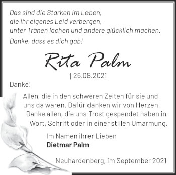 Traueranzeige von Rita Palm von Märkische Oderzeitung