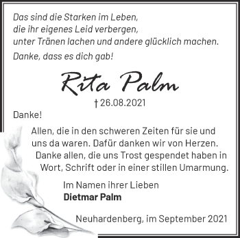 Traueranzeige von Rita Palm von Märkische Oderzeitung