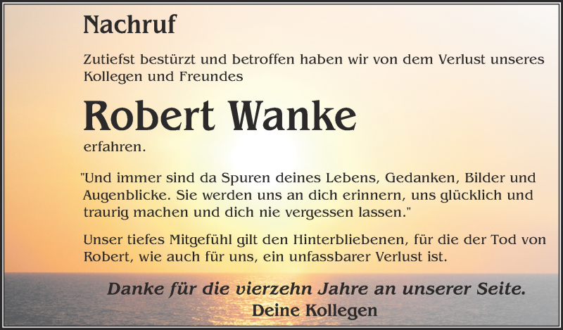  Traueranzeige für Robert Wanke vom 11.09.2021 aus Märkische Oderzeitung