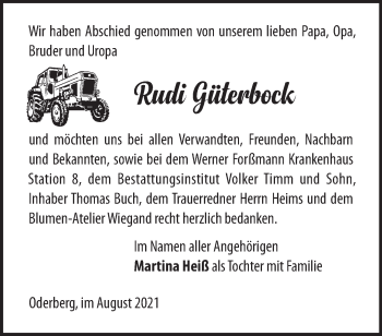 Traueranzeige von Rudi Güterbock von Märkische Oderzeitung