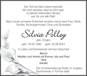 Traueranzeige von Silvia Polley von Märkische Oderzeitung