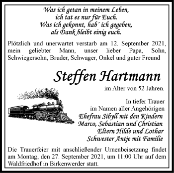 Traueranzeige von Steffen Hartmann von Märkische Oderzeitung