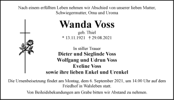 Traueranzeige von Wanda Voss von Märkische Oderzeitung