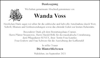 Traueranzeige von Wanda Voss von Märkische Oderzeitung