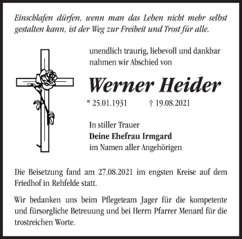 Traueranzeige von Werner Heider von Märkische Oderzeitung