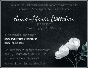 Traueranzeige von Anna-Maria Böttcher von Märkische Oderzeitung