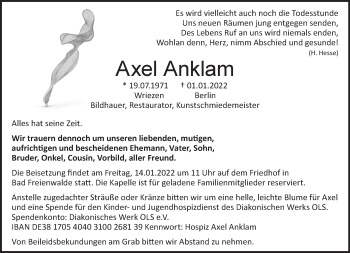 Traueranzeige von Axel Anklam von Märkische Oderzeitung