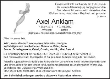 Traueranzeige von Axel Anklam von Märkische Oderzeitung