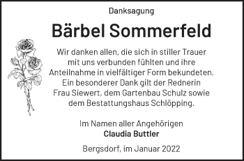 Traueranzeige von Bärbel Sommerfeld von Märkische Oderzeitung