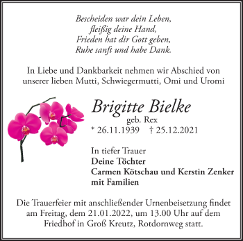 Traueranzeige von Brigitte Bielke von Märkische Oderzeitung