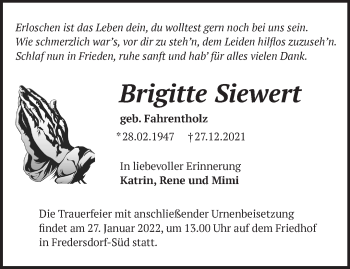 Traueranzeige von Brigitte Siewert von Märkische Oderzeitung