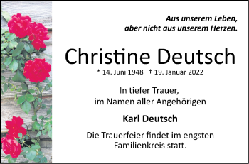 Traueranzeige von Christine Deutsch von Märkische Oderzeitung