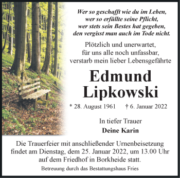 Traueranzeige von Edmund Lipkowski von Märkische Oderzeitung