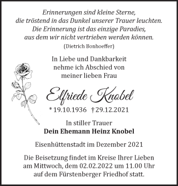 Traueranzeige von Elfriede Knobel von Märkische Oderzeitung