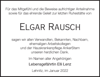 Traueranzeige von Elgar Rausch von Märkische Oderzeitung