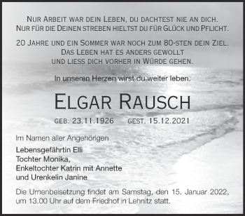 Traueranzeige von Elgar Rausch von Märkische Oderzeitung