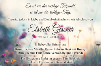Anzeige Elsbeth Gessner
