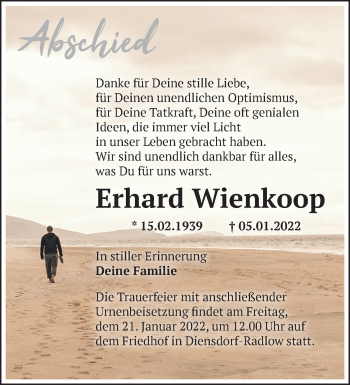 Traueranzeige von Erhard Wienkoop von Märkische Oderzeitung