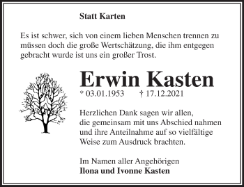 Traueranzeige von Erwin Kasten von Märkische Oderzeitung