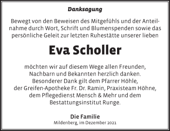 Traueranzeige von Eva Scholler von Märkische Oderzeitung