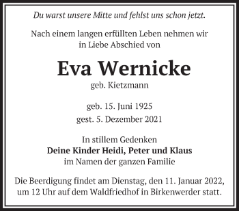 Traueranzeige von Eva Wernicke von Märkische Oderzeitung