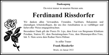 Traueranzeige von Ferdinand Rissdorfer von Märkische Oderzeitung