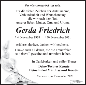 Traueranzeige von Gerda Friedrich von Märkische Oderzeitung