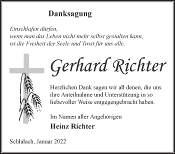 Traueranzeige von Gerhard Richter von Märkische Oderzeitung