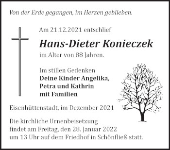 Traueranzeige von Hans-Dieter Konieczek von Märkische Oderzeitung