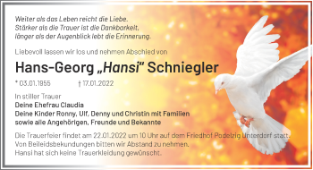 Anzeige Hans-Georg Schniegler