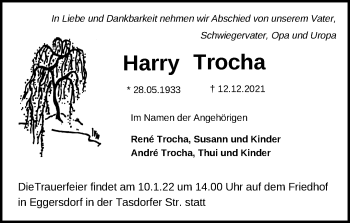 Traueranzeige von Harry Trocha von Märkische Oderzeitung