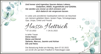 Traueranzeige von Hasso Hettrich von Märkische Oderzeitung