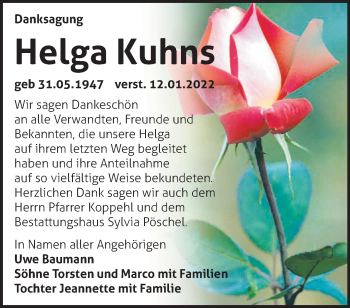 Traueranzeige von Helga Kuhns von Märkische Oderzeitung