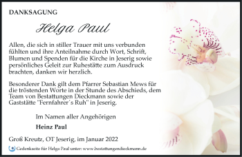 Traueranzeige von Helga Paul von Märkische Oderzeitung