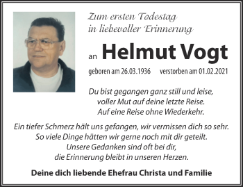 Traueranzeige von Helmut Vogt von Märkische Oderzeitung