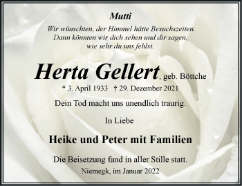 Traueranzeige von Herta Gellert von Märkische Oderzeitung