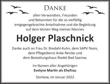 Traueranzeige von Holger Plaschnick von Märkische Oderzeitung