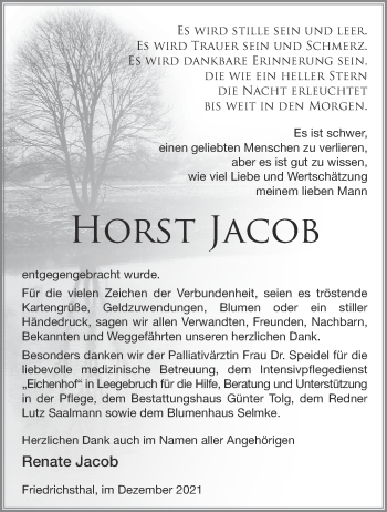 Traueranzeige von Horst Jacob von Märkische Oderzeitung