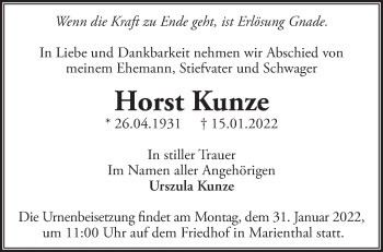 Traueranzeige von Horst Kunze von Märkische Oderzeitung
