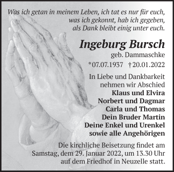 Anzeige Ingeburg Bursch