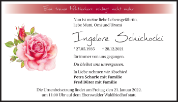 Traueranzeige von Ingelore Schichocki von Märkische Oderzeitung