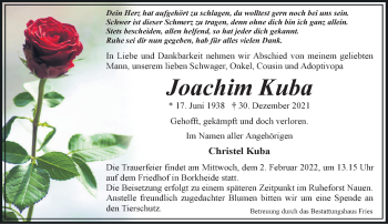 Traueranzeige von Joachim Kuba von Märkische Oderzeitung