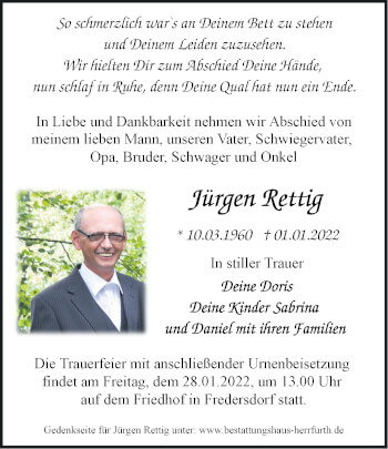 Traueranzeige von Jürgen Rettig von Märkische Oderzeitung