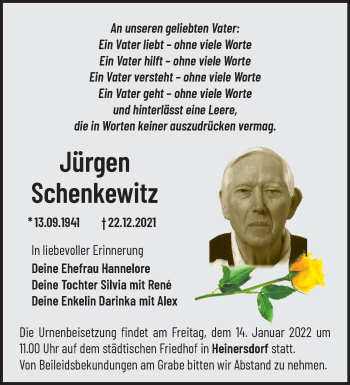 Traueranzeige von Jürgen Schenkewitz von Märkische Oderzeitung