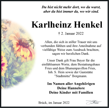 Traueranzeige von Karlheinz Henkel von Märkische Oderzeitung